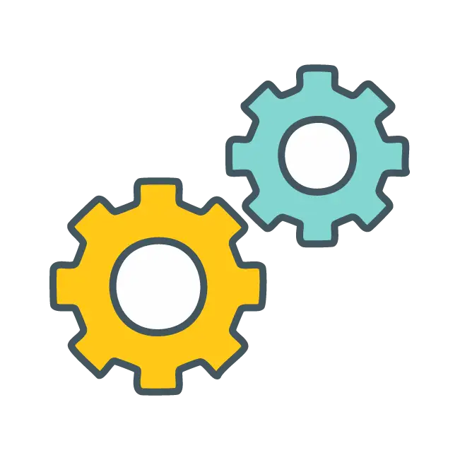 Icon of gears to depict the concept of full-service management from design to delivery